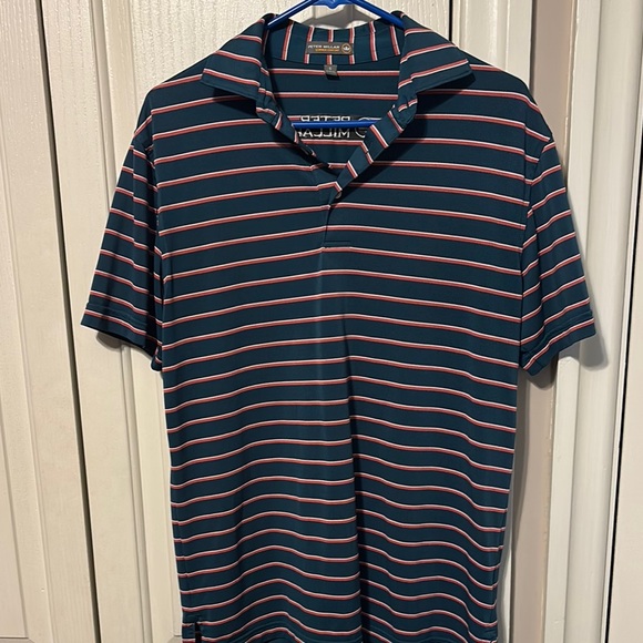 Peter Millar Blue and Pink Polo Shirt Classic Stripes - Picture 1 of 3